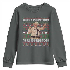 Merry Christmas To All You Sumbitches Youth Sweatshirt Funny Smokey Xmas Movie The Bandit TS11 Dark Heather Print Your Wear