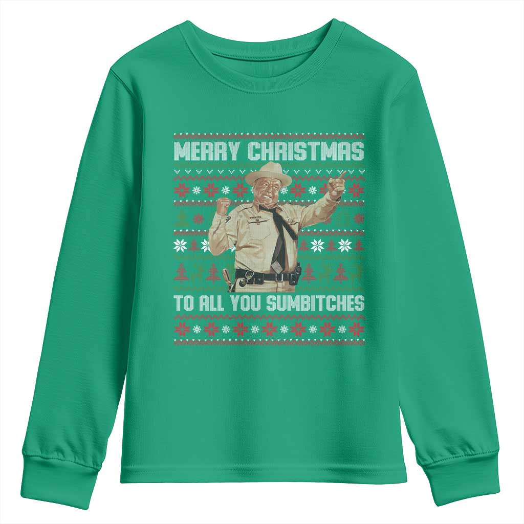 Merry Christmas To All You Sumbitches Youth Sweatshirt Funny Smokey Xmas Movie The Bandit TS11 Irish Green Print Your Wear