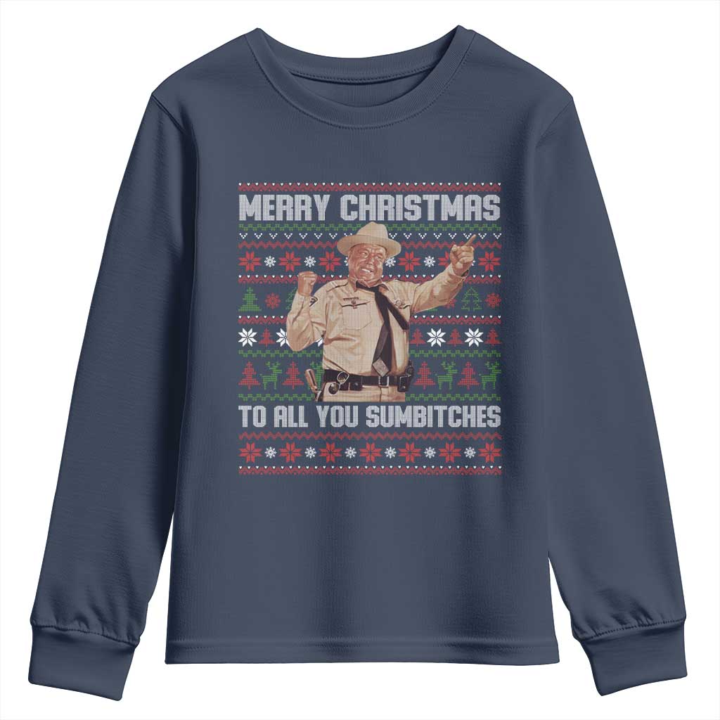Merry Christmas To All You Sumbitches Youth Sweatshirt Funny Smokey Xmas Movie The Bandit TS11 Navy Print Your Wear