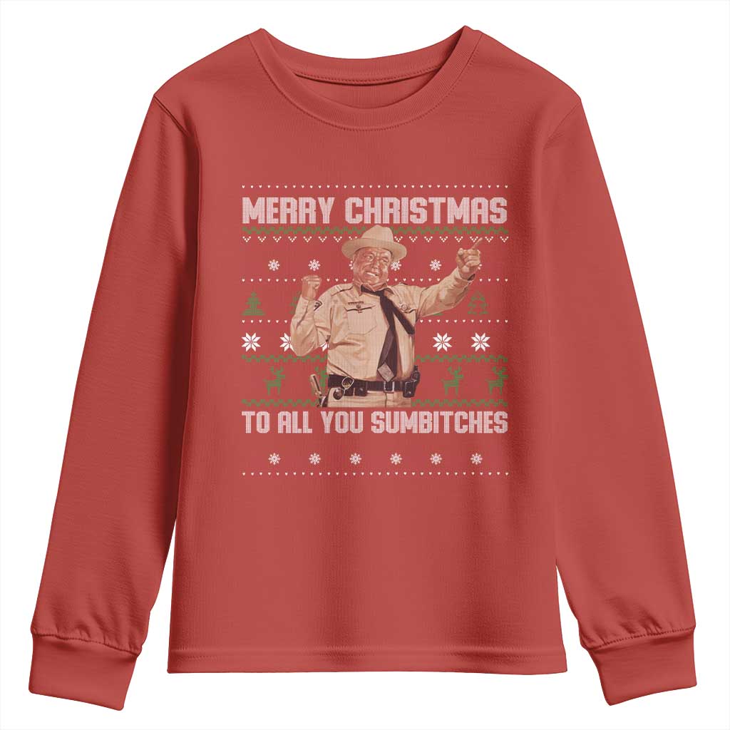 Merry Christmas To All You Sumbitches Youth Sweatshirt Funny Smokey Xmas Movie The Bandit TS11 Red Print Your Wear