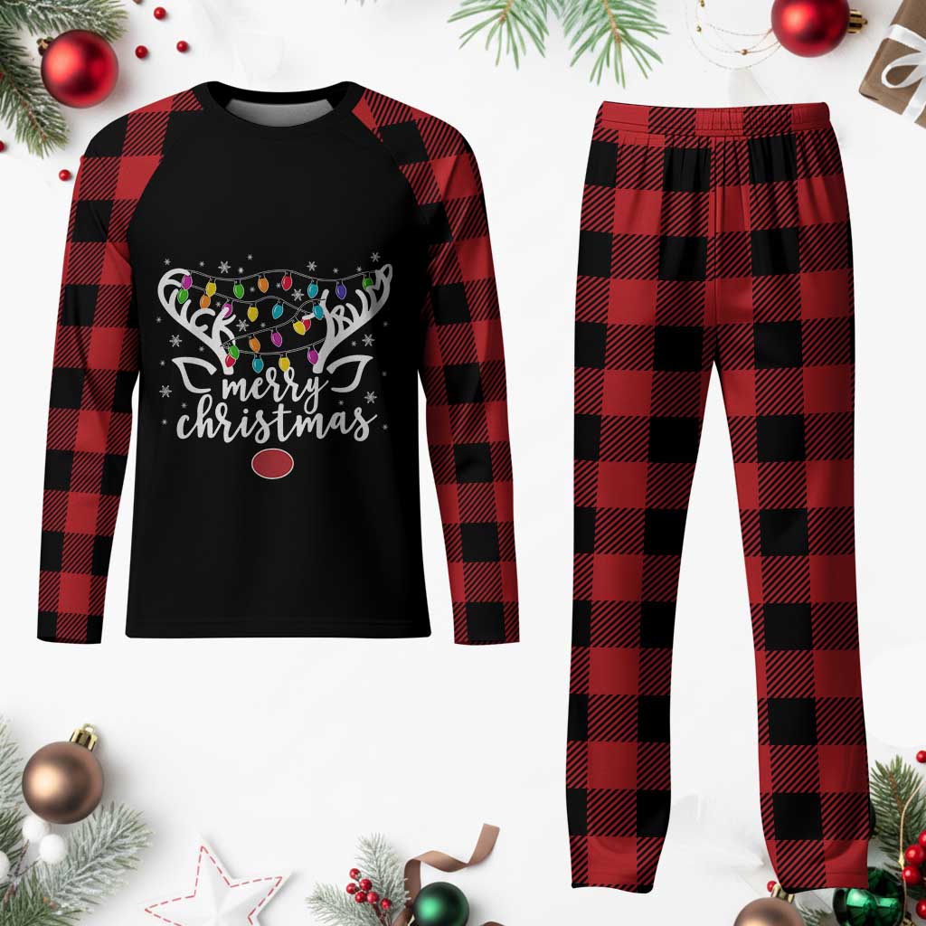 Funny Subtle Trump Xmas Hidden Message Merry Christmas Reindeer Plaid Pajama Set - Print Your Wear
