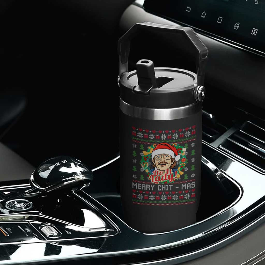 Funny Chit Christmas Flip Straw Tumbler Merry Chit Mas Do It Lady Xmas Wreath TS11 Print Your Wear