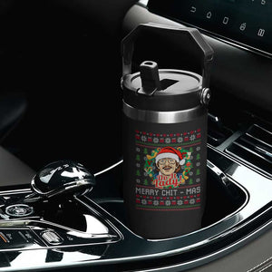 Funny Chit Christmas Flip Straw Tumbler Merry Chit Mas Do It Lady Xmas Wreath TS11 Print Your Wear