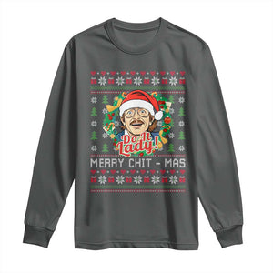 Funny Chit Christmas Long Sleeve Shirt Merry Chit Mas Do It Lady Xmas Wreath TS11 Dark Heather Print Your Wear