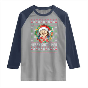 Funny Chit Christmas Raglan Shirt Merry Chit Mas Do It Lady Xmas Wreath TS11 Sport Gray Navy Print Your Wear