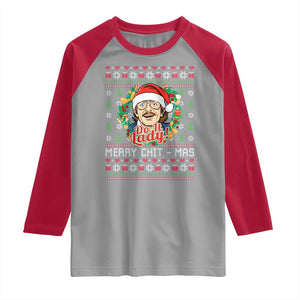 Funny Chit Christmas Raglan Shirt Merry Chit Mas Do It Lady Xmas Wreath TS11 Sport Gray Red Print Your Wear