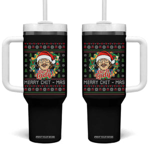 Funny Chit Christmas Tumbler With Handle Merry Chit Mas Do It Lady Xmas Wreath TS11 One Size: 40 oz Black Print Your Wear