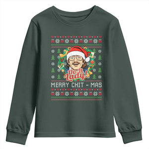 Funny Chit Christmas Youth Sweatshirt Merry Chit Mas Do It Lady Xmas Wreath TS11 Dark Forest Green Print Your Wear