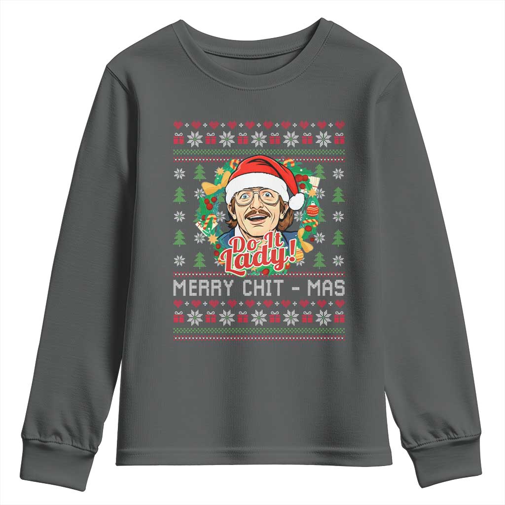 Funny Chit Christmas Youth Sweatshirt Merry Chit Mas Do It Lady Xmas Wreath TS11 Dark Heather Print Your Wear