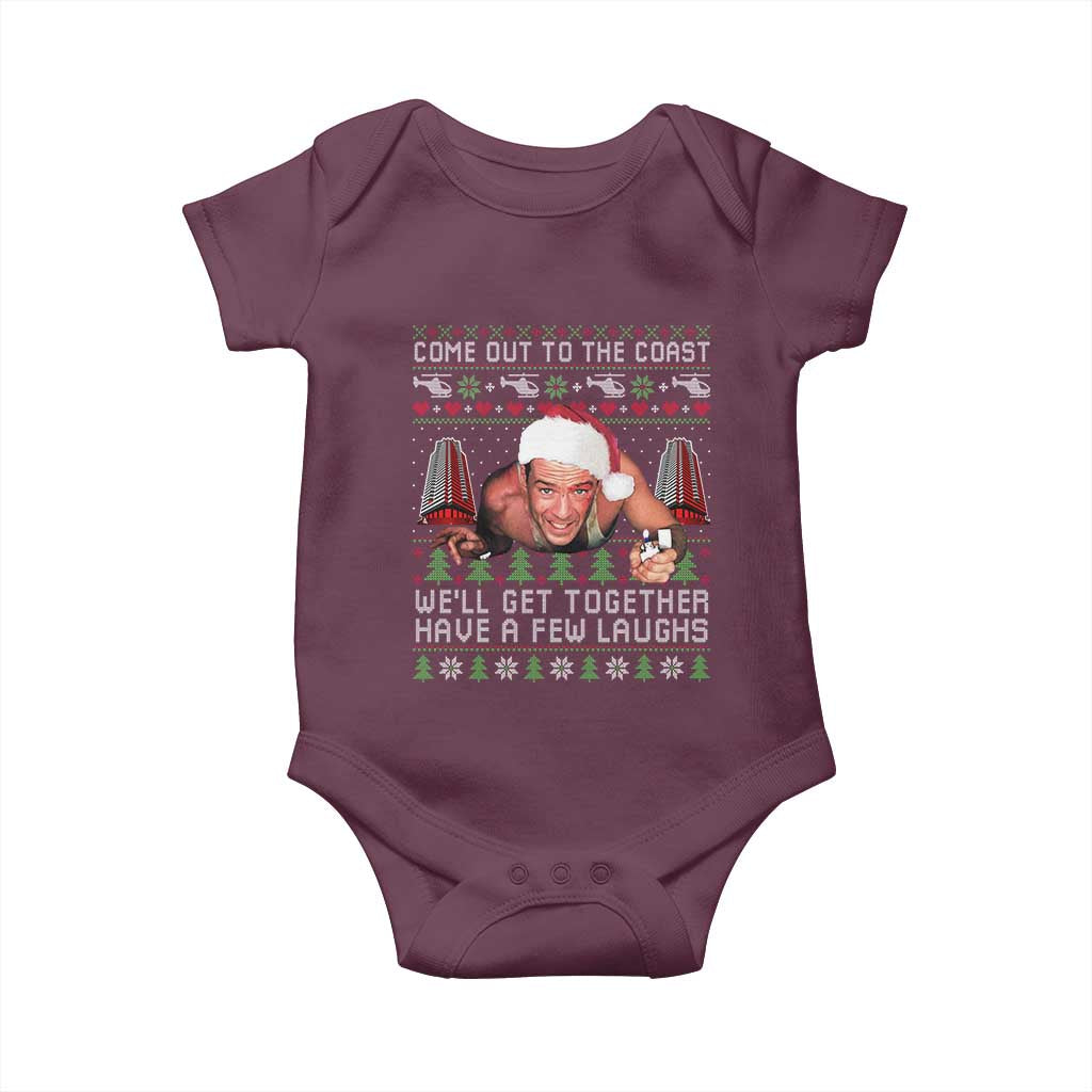 Funny Nakatomi Plaza Christmas Baby Onesie Come Out To The Coast John Xmas 80's Die Movie TS11 Maroon Print Your Wear