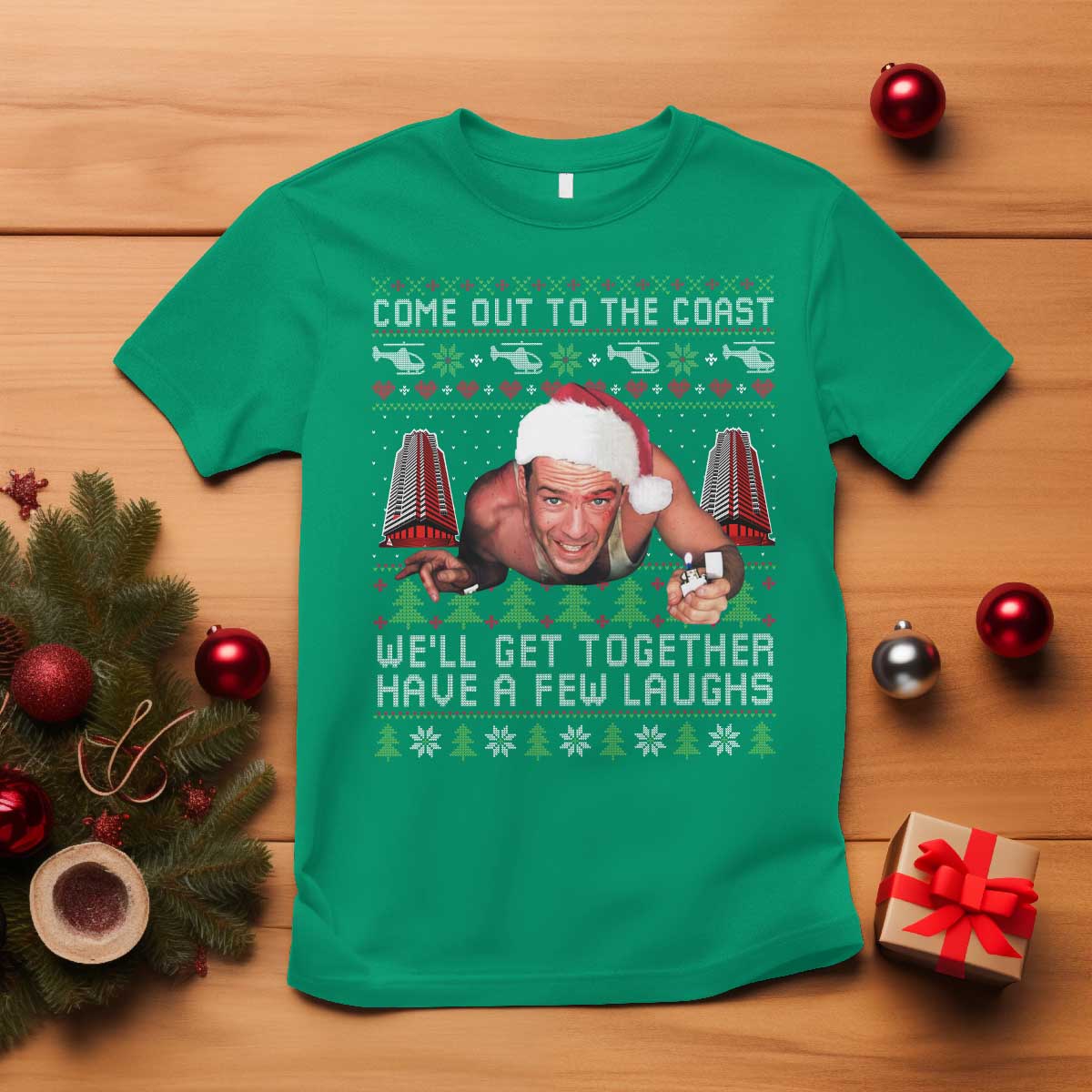 Funny Nakatomi Plaza Christmas T Shirt Come Out To The Coast John Xmas 80's Die Movie TS11 Irish Green Print Your Wear