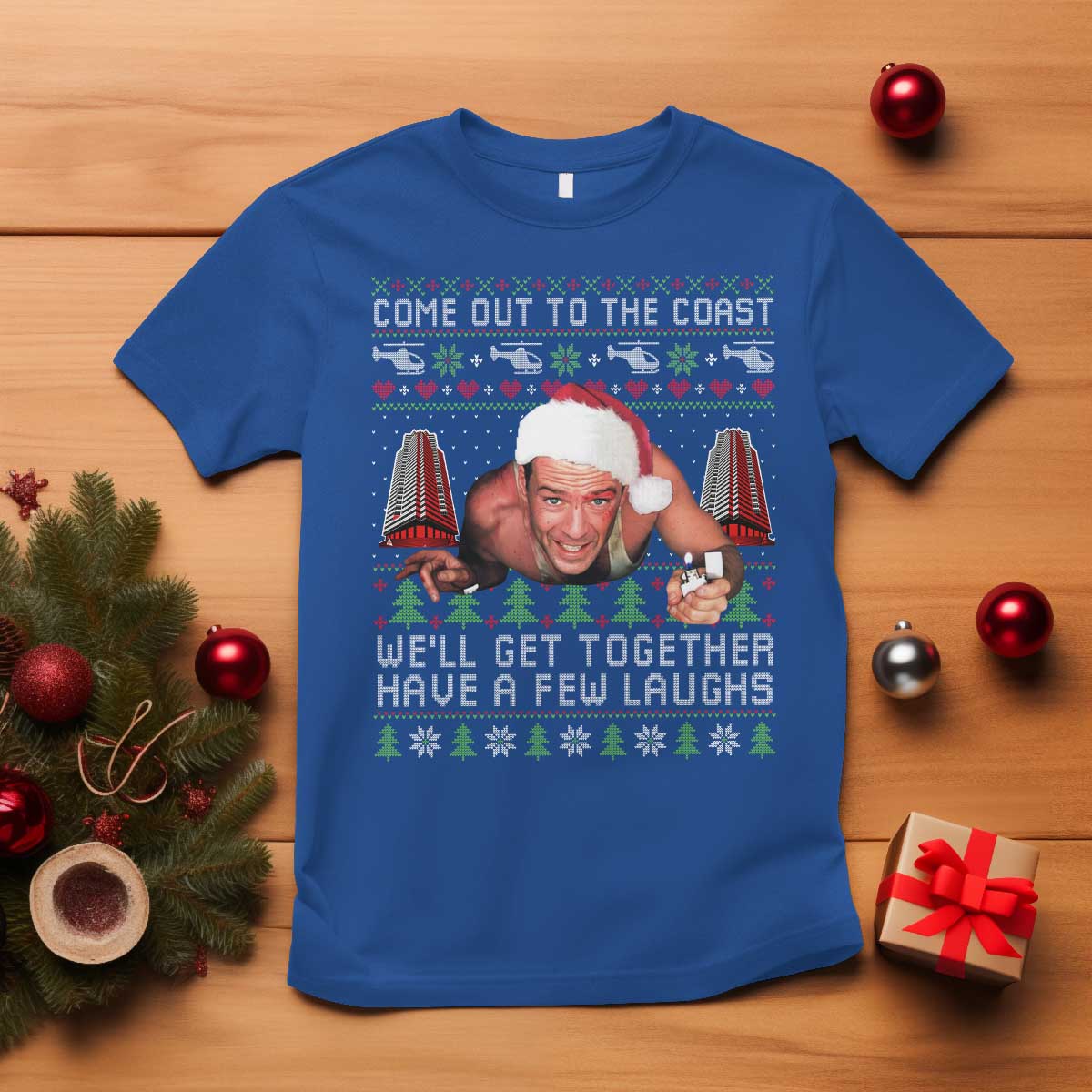 Funny Nakatomi Plaza Christmas T Shirt Come Out To The Coast John Xmas 80's Die Movie TS11 Royal Blue Print Your Wear