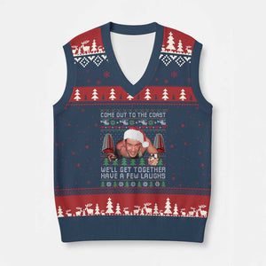 Funny Nakatomi Plaza Xmas V-Neck Knit Sweater Vest Come Out To The Coast John Xmas 80's Die Movie TS11 Navy Red Print Your Wear