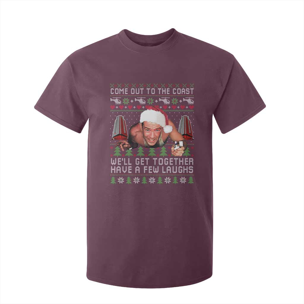 Funny Nakatomi Plaza Christmas T Shirt For Kid Come Out To The Coast John Xmas 80's Die Movie TS11 Maroon Print Your Wear