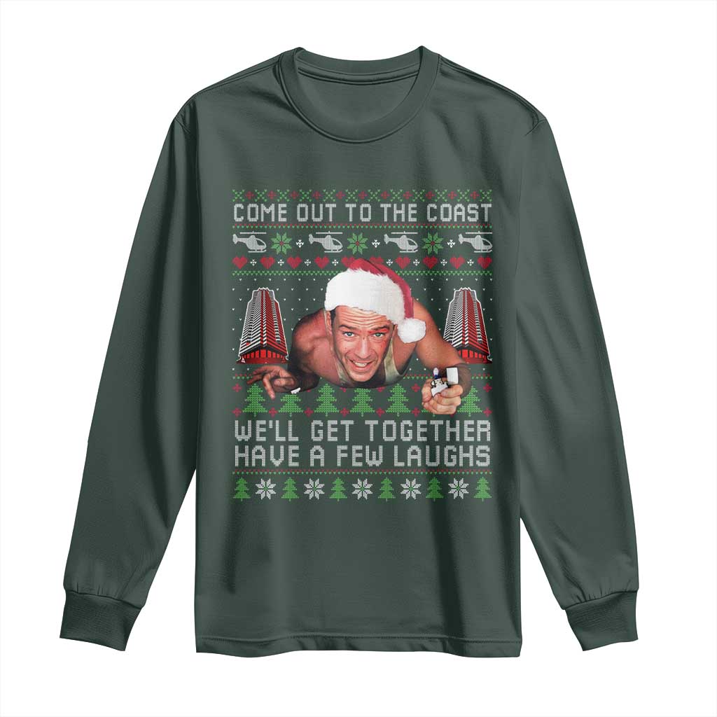 Funny Nakatomi Plaza Christmas Long Sleeve Shirt Come Out To The Coast John Xmas 80's Die Movie TS11 Dark Forest Green Print Your Wear