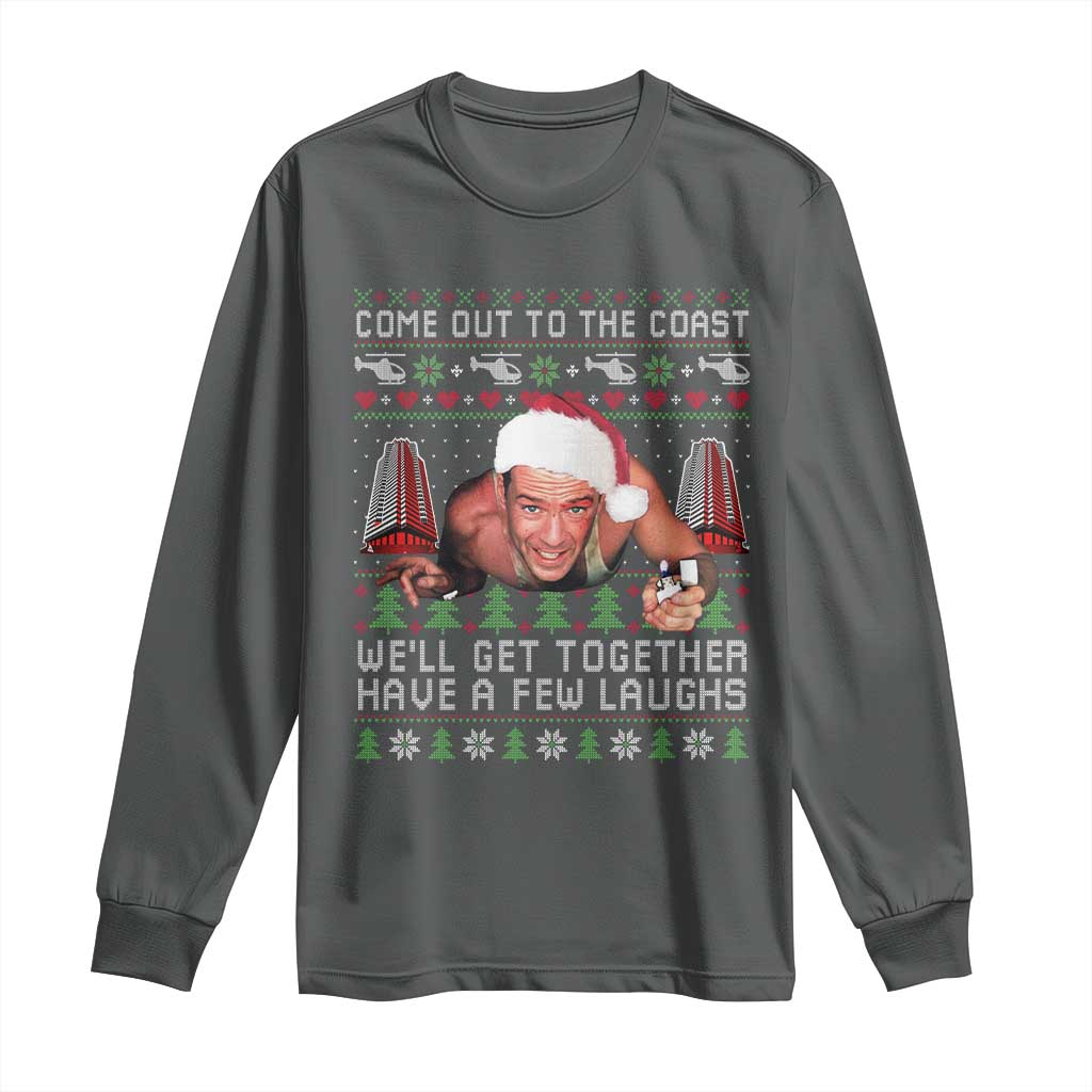 Funny Nakatomi Plaza Christmas Long Sleeve Shirt Come Out To The Coast John Xmas 80's Die Movie TS11 Dark Heather Print Your Wear