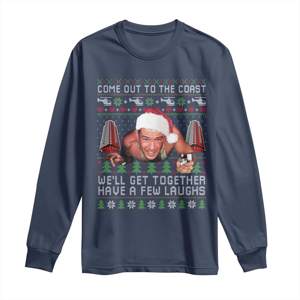 Funny Nakatomi Plaza Christmas Long Sleeve Shirt Come Out To The Coast John Xmas 80's Die Movie TS11 Navy Print Your Wear