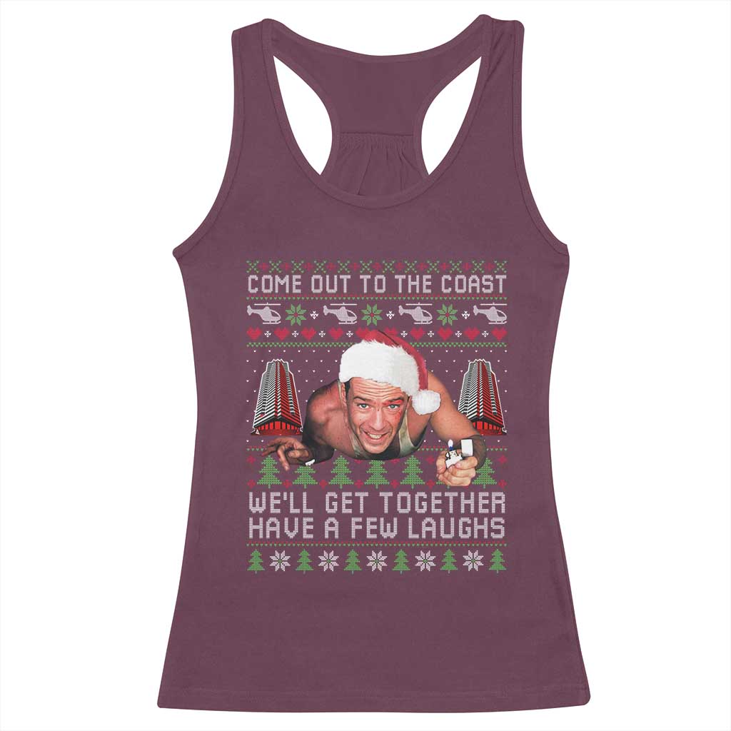 Funny Nakatomi Plaza Christmas Racerback Tank Top Come Out To The Coast John Xmas 80's Die Movie TS11 Maroon Print Your Wear
