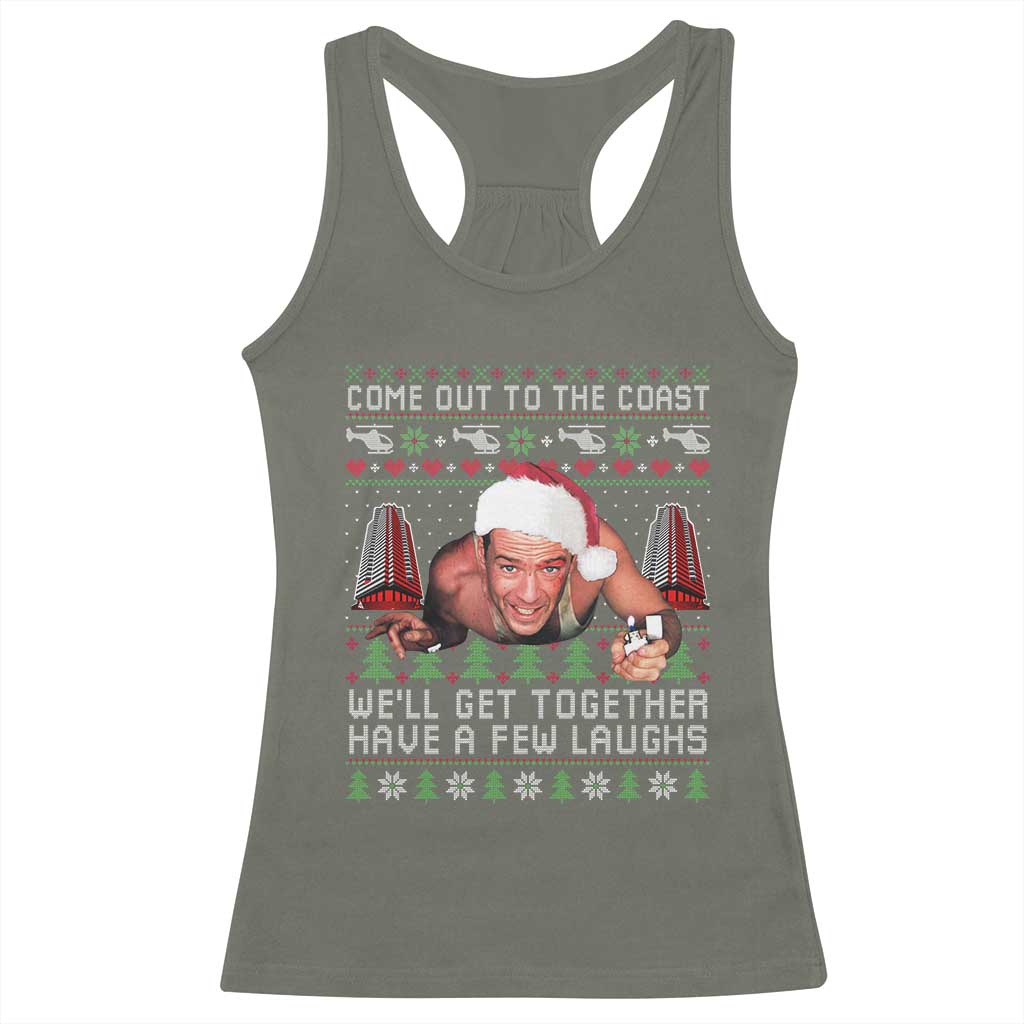 Funny Nakatomi Plaza Christmas Racerback Tank Top Come Out To The Coast John Xmas 80's Die Movie TS11 Military Green Print Your Wear