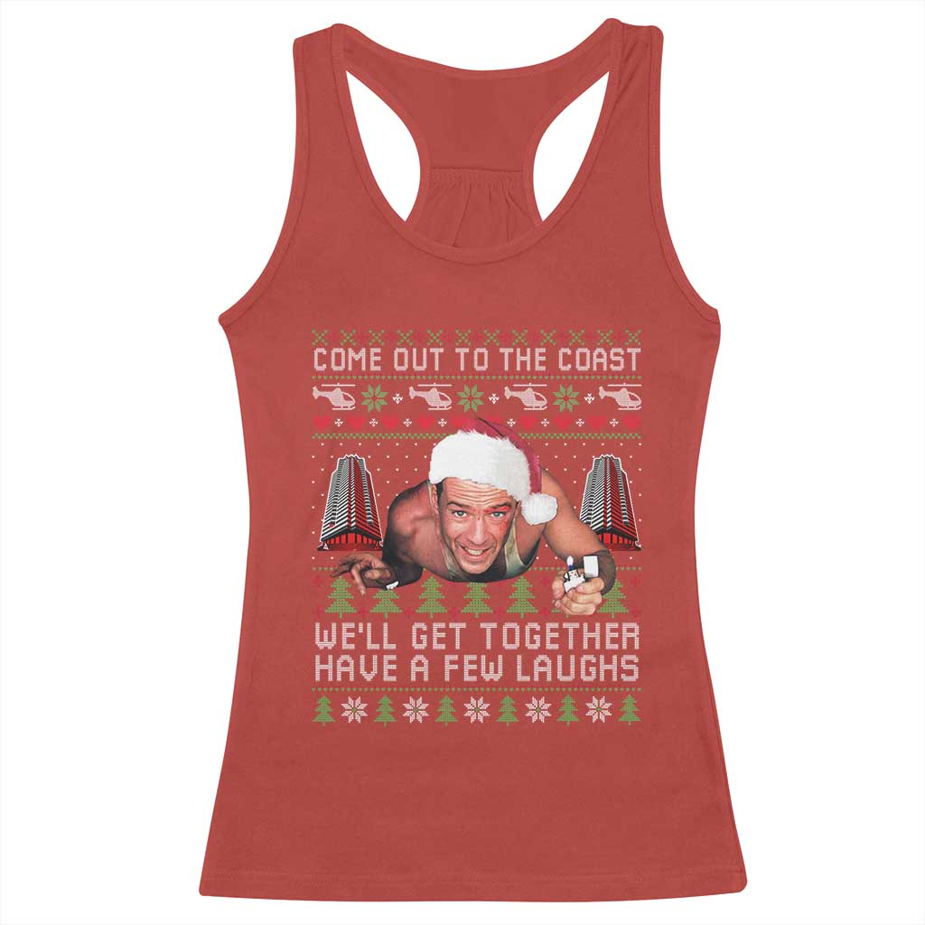 Funny Nakatomi Plaza Christmas Racerback Tank Top Come Out To The Coast John Xmas 80's Die Movie - Print Your Wear
