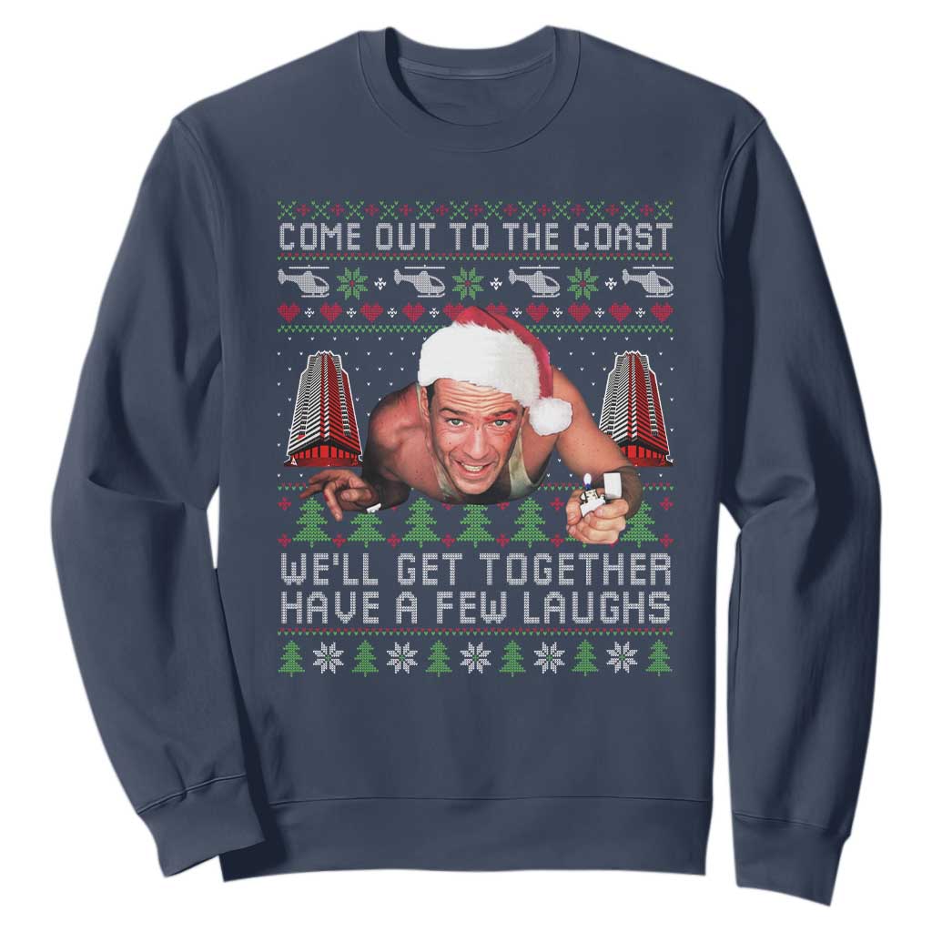 Funny Nakatomi Plaza Christmas Sweatshirt Come Out To The Coast John Xmas 80's Die Movie TS11 Navy Print Your Wear