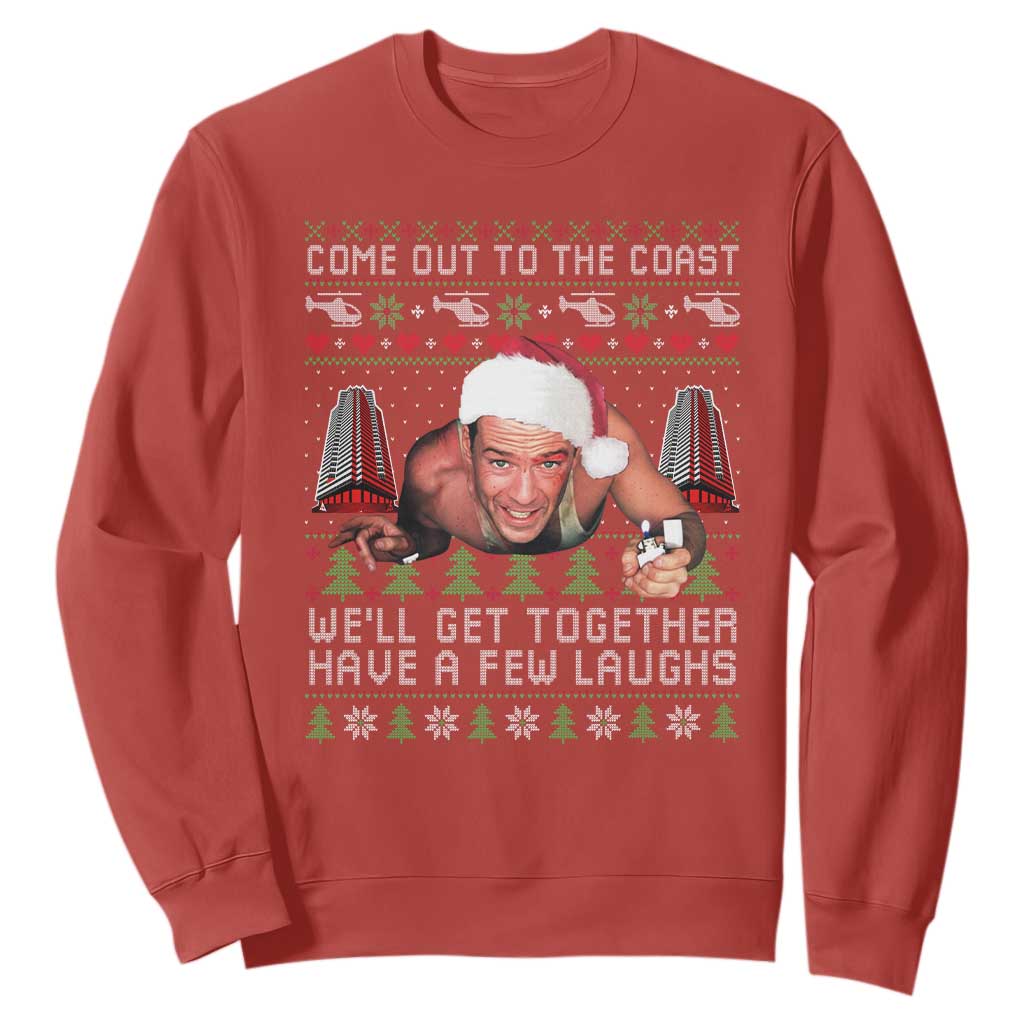Funny Nakatomi Plaza Christmas Sweatshirt Come Out To The Coast John Xmas 80's Die Movie TS11 Red Print Your Wear
