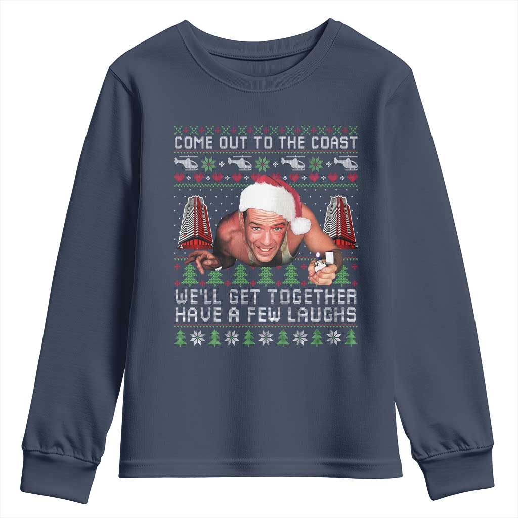 Funny Nakatomi Plaza Christmas Youth Sweatshirt Come Out To The Coast John Xmas 80's Die Movie TS11 Navy Print Your Wear