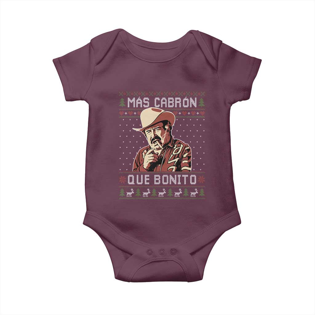 Funny Julian Garza Christmas Baby Onesie Mas Cabron Que Bonito Cowboy Holiday Mexican Xmas TS11 Maroon Print Your Wear