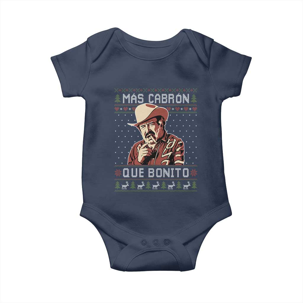 Funny Julian Garza Christmas Baby Onesie Mas Cabron Que Bonito Cowboy Holiday Mexican Xmas TS11 Navy Print Your Wear
