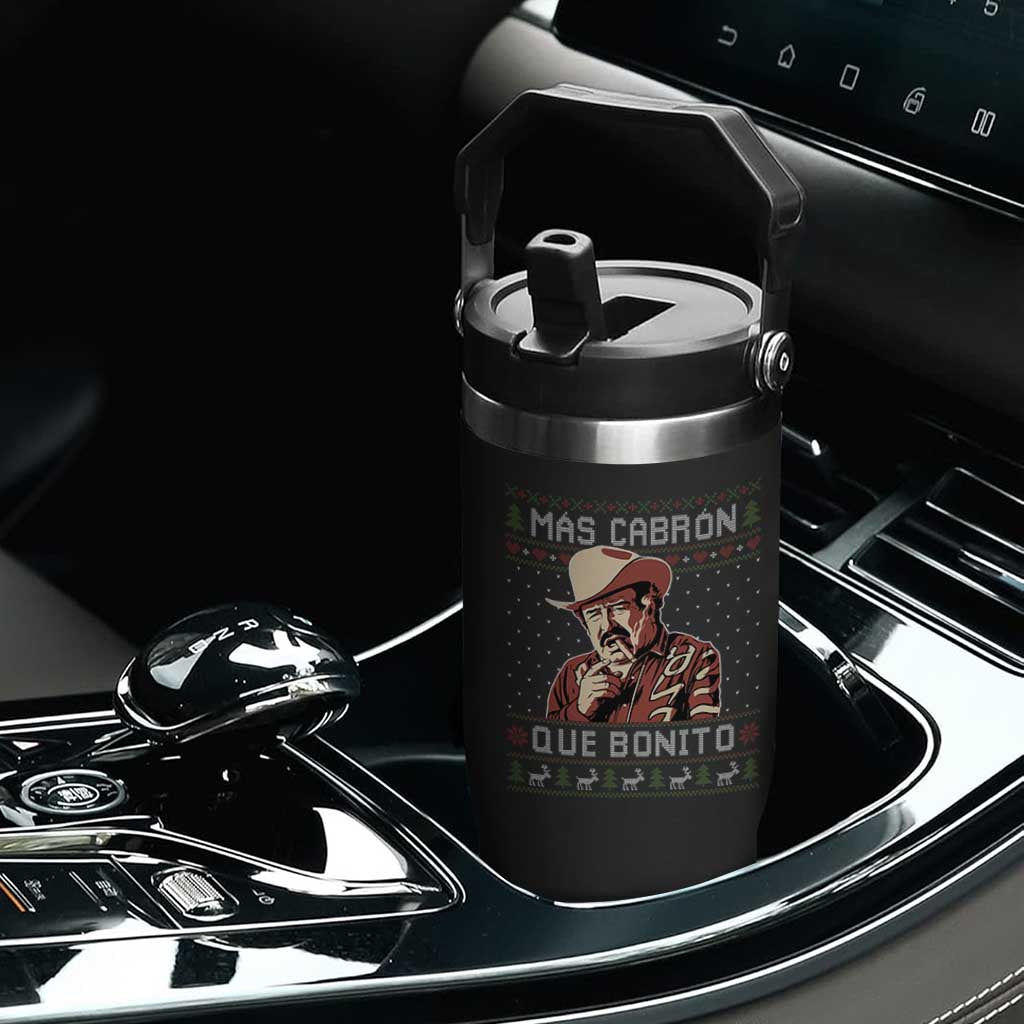 Funny Julian Garza Christmas Flip Straw Tumbler Mas Cabron Que Bonito Cowboy Holiday Mexican Xmas TS11 Print Your Wear
