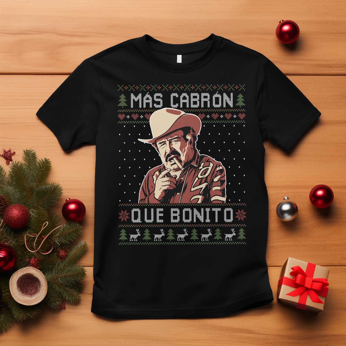 Funny Julian Garza Christmas T Shirt Mas Cabron Que Bonito Cowboy Holiday Mexican Xmas TS11 Black Print Your Wear