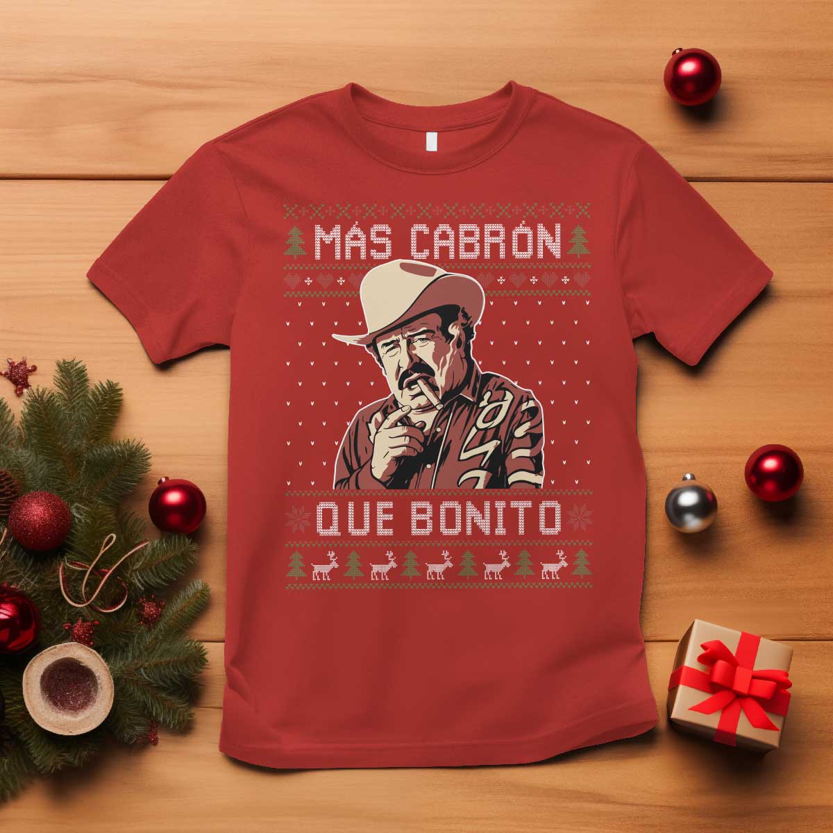Funny Julian Garza Christmas T Shirt Mas Cabron Que Bonito Cowboy Holiday Mexican Xmas TS11 Red Print Your Wear