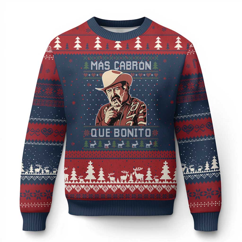 Funny Julian Garza Xmas Ugly Christmas Sweater Mas Cabron Que Bonito Cowboy Holiday Mexican Xmas TS11 Navy Red Print Your Wear