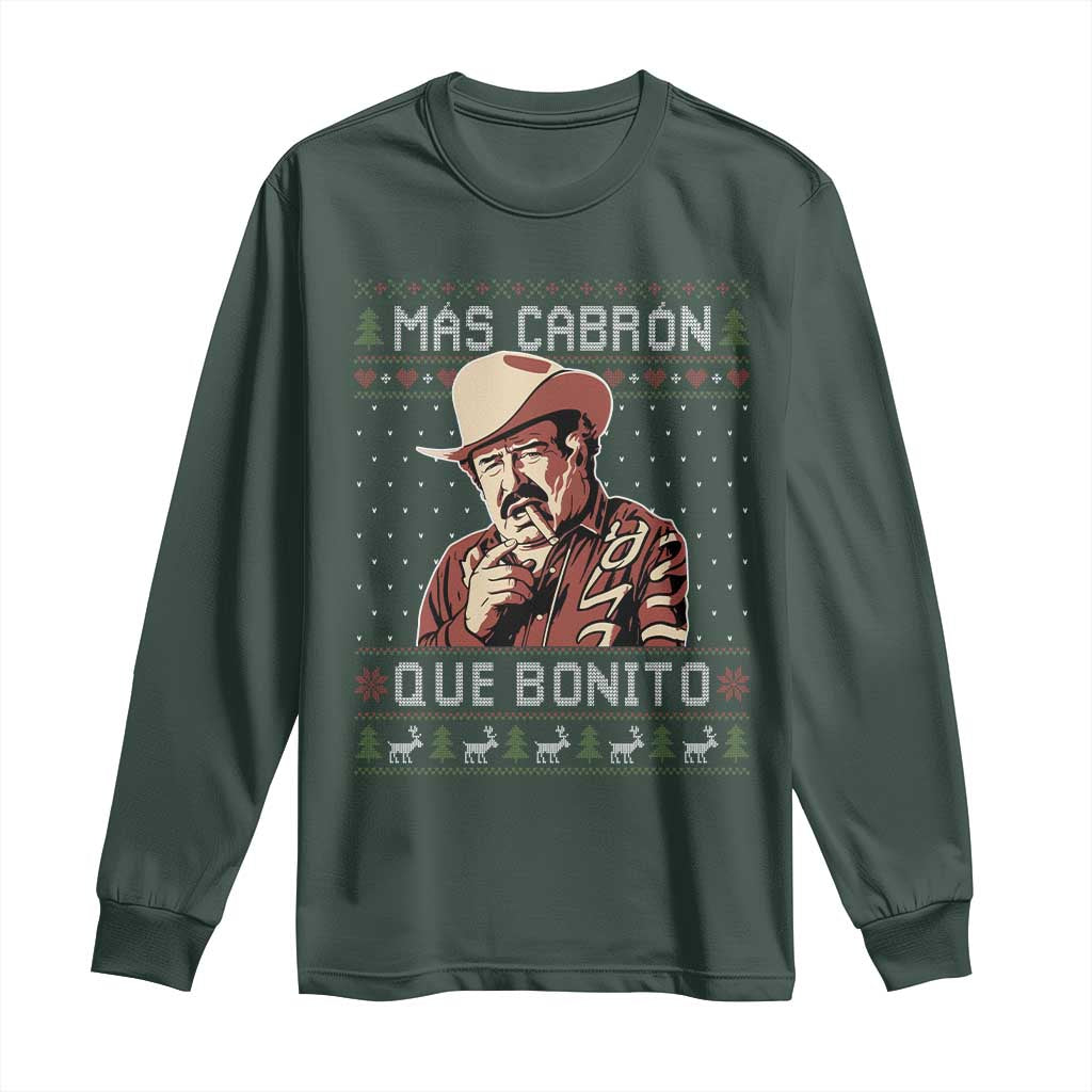 Funny Julian Garza Christmas Long Sleeve Shirt Mas Cabron Que Bonito Cowboy Holiday Mexican Xmas TS11 Dark Forest Green Print Your Wear
