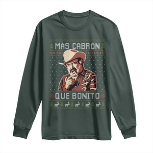 Funny Julian Garza Christmas Long Sleeve Shirt Mas Cabron Que Bonito Cowboy Holiday Mexican Xmas TS11 Dark Forest Green Print Your Wear