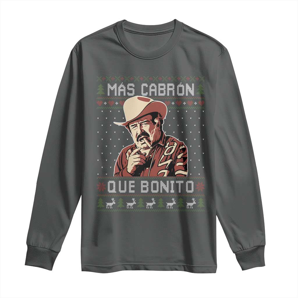 Funny Julian Garza Christmas Long Sleeve Shirt Mas Cabron Que Bonito Cowboy Holiday Mexican Xmas TS11 Dark Heather Print Your Wear
