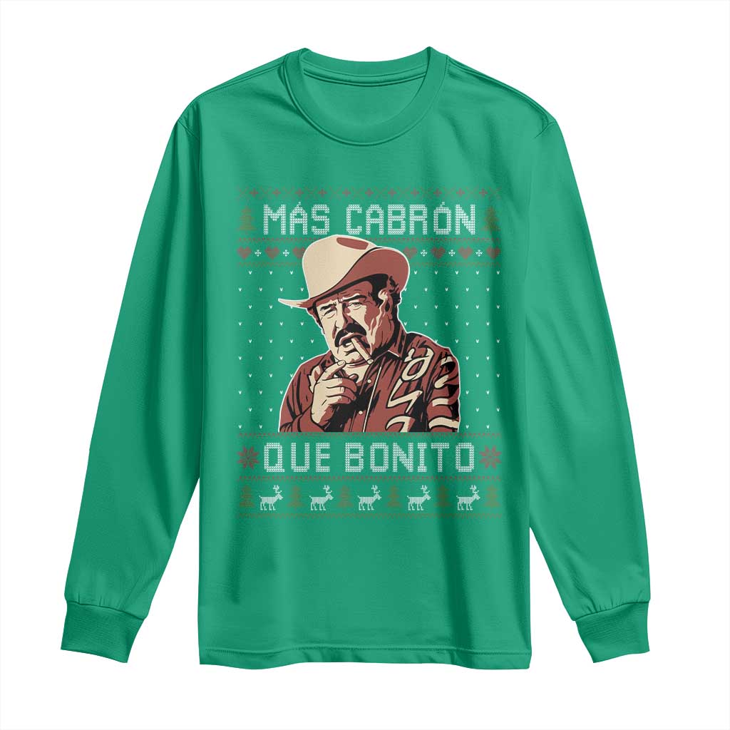 Funny Julian Garza Christmas Long Sleeve Shirt Mas Cabron Que Bonito Cowboy Holiday Mexican Xmas TS11 Irish Green Print Your Wear