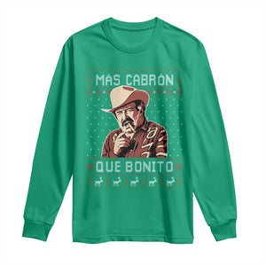 Funny Julian Garza Christmas Long Sleeve Shirt Mas Cabron Que Bonito Cowboy Holiday Mexican Xmas TS11 Irish Green Print Your Wear