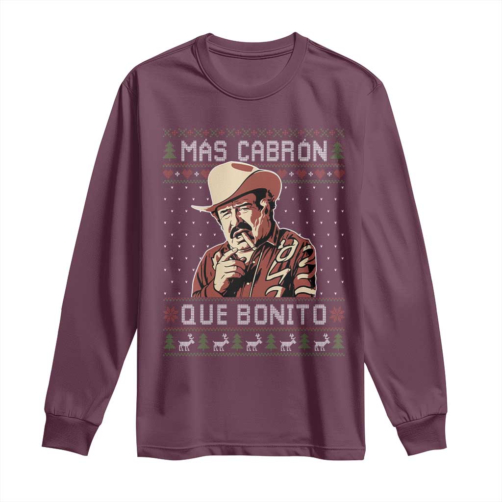Funny Julian Garza Christmas Long Sleeve Shirt Mas Cabron Que Bonito Cowboy Holiday Mexican Xmas TS11 Maroon Print Your Wear