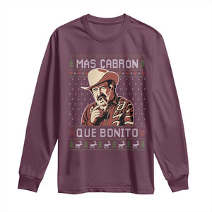 Funny Julian Garza Christmas Long Sleeve Shirt Mas Cabron Que Bonito Cowboy Holiday Mexican Xmas TS11 Maroon Print Your Wear