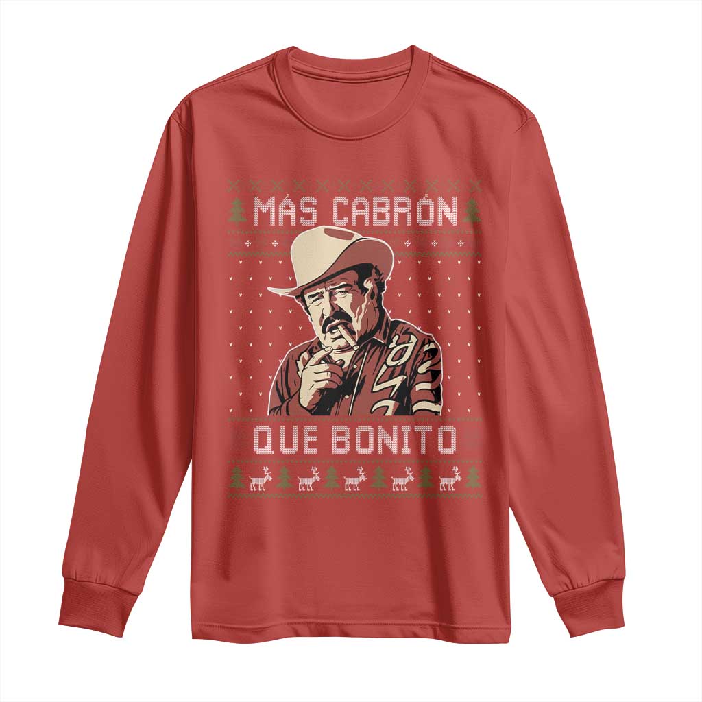 Funny Julian Garza Christmas Long Sleeve Shirt Mas Cabron Que Bonito Cowboy Holiday Mexican Xmas TS11 Red Print Your Wear