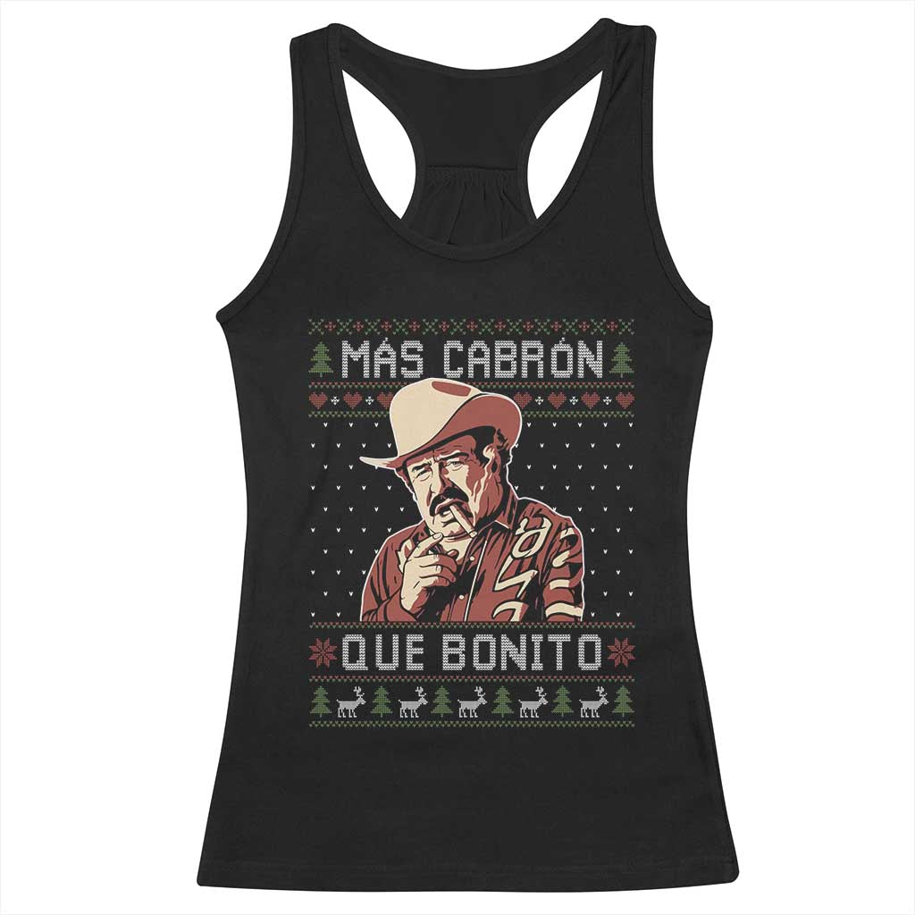 Funny Julian Garza Christmas Racerback Tank Top Mas Cabron Que Bonito Cowboy Holiday Mexican Xmas - Print Your Wear