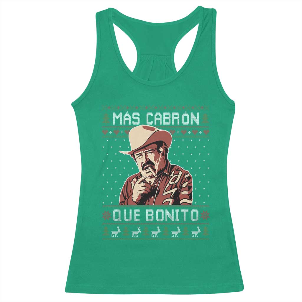 Funny Julian Garza Christmas Racerback Tank Top Mas Cabron Que Bonito Cowboy Holiday Mexican Xmas TS11 Irish Green Print Your Wear