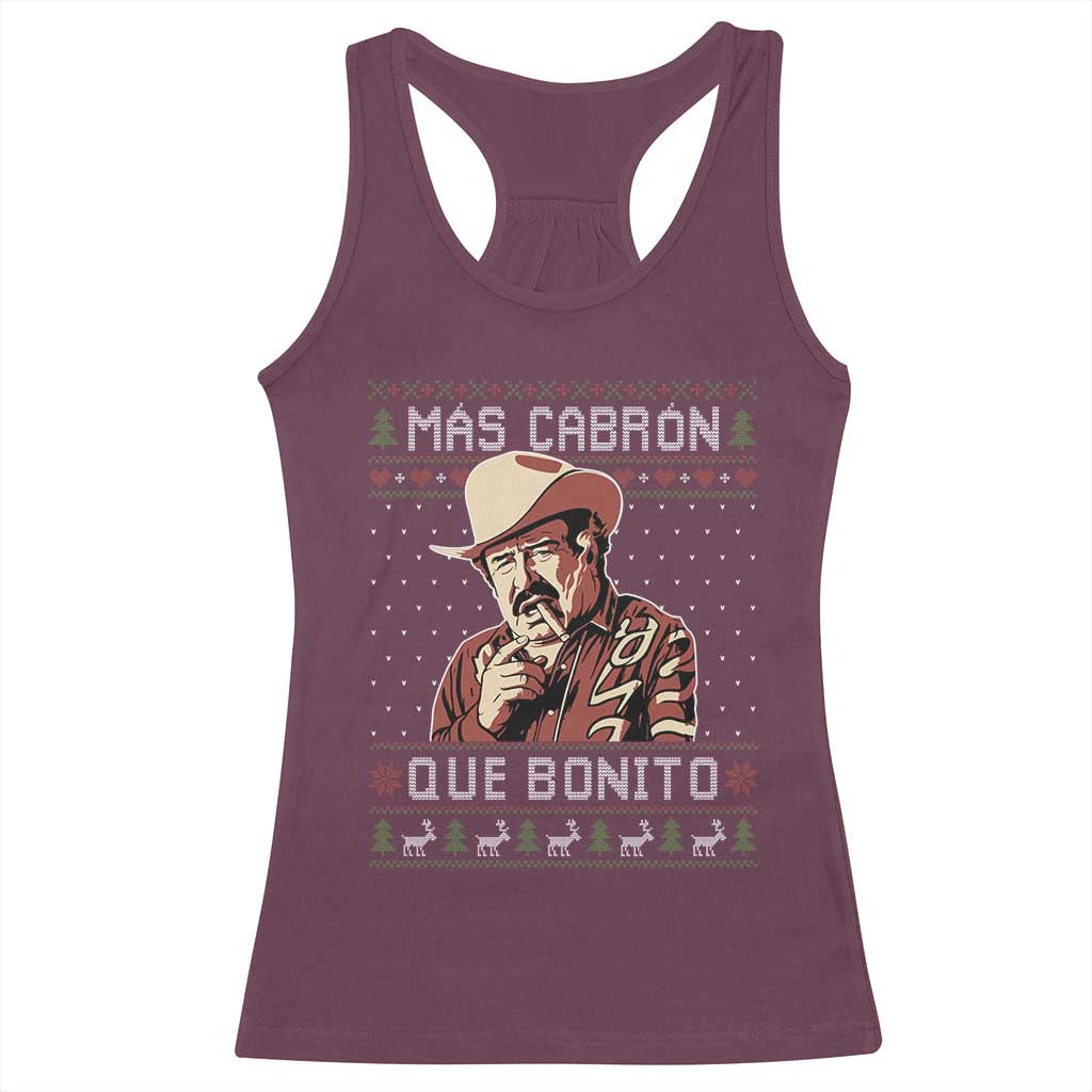 Funny Julian Garza Christmas Racerback Tank Top Mas Cabron Que Bonito Cowboy Holiday Mexican Xmas TS11 Maroon Print Your Wear