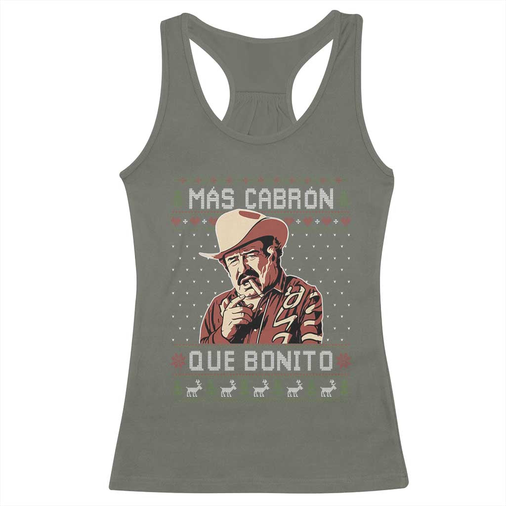 Funny Julian Garza Christmas Racerback Tank Top Mas Cabron Que Bonito Cowboy Holiday Mexican Xmas TS11 Military Green Print Your Wear