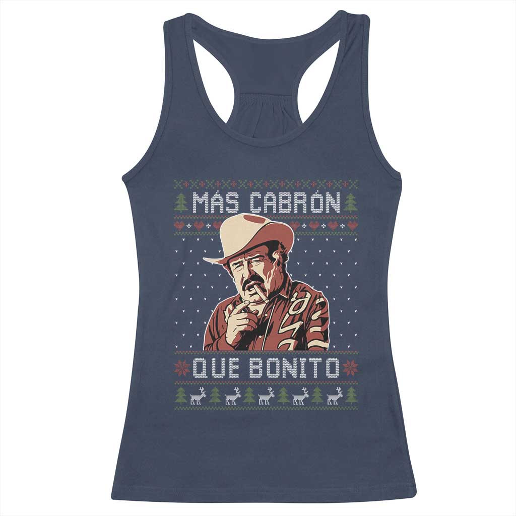 Funny Julian Garza Christmas Racerback Tank Top Mas Cabron Que Bonito Cowboy Holiday Mexican Xmas TS11 Navy Print Your Wear
