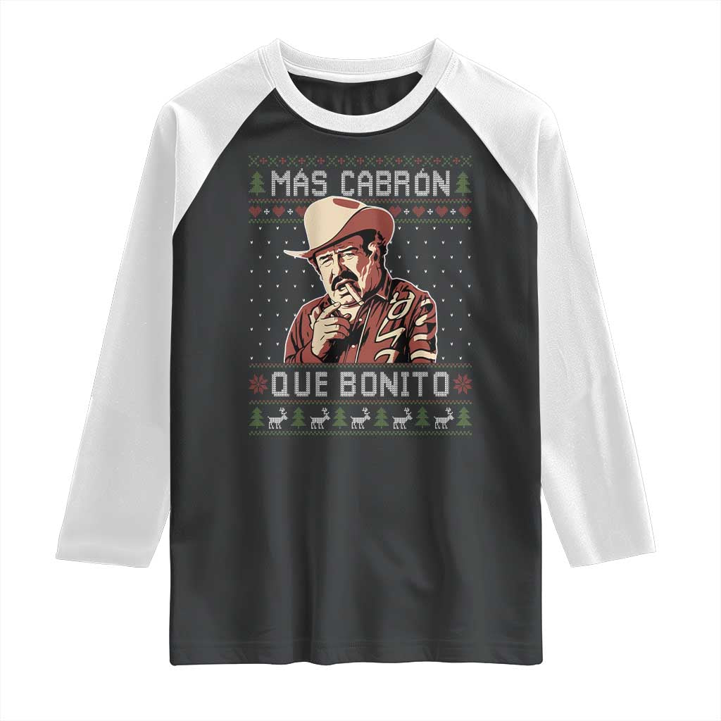 Funny Julian Garza Christmas Raglan Shirt Mas Cabron Que Bonito Cowboy Holiday Mexican Xmas TS11 Black White Print Your Wear