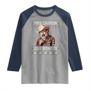 Funny Julian Garza Christmas Raglan Shirt Mas Cabron Que Bonito Cowboy Holiday Mexican Xmas TS11 Sport Gray Navy Print Your Wear