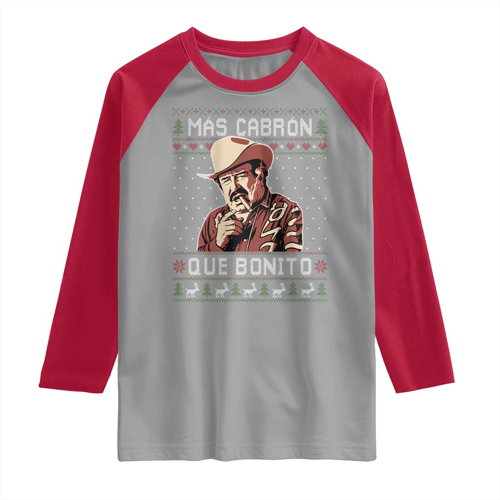 Funny Julian Garza Christmas Raglan Shirt Mas Cabron Que Bonito Cowboy Holiday Mexican Xmas TS11 Sport Gray Red Print Your Wear