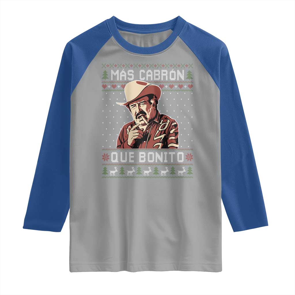 Funny Julian Garza Christmas Raglan Shirt Mas Cabron Que Bonito Cowboy Holiday Mexican Xmas TS11 Sport Gray Royal Print Your Wear